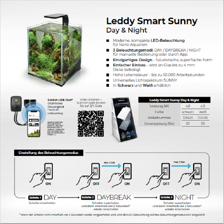 Aquael Leddy Smart Night + Day Schwarz Sunny