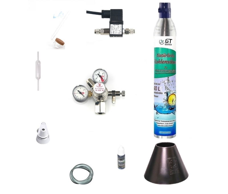 CO2 Anlage Acryl Hiwi 425 Profi mit Wassersprudler-Flasche (kompatibel zu Sodastream u.a.) und Nachtabschaltung 1 Flasche